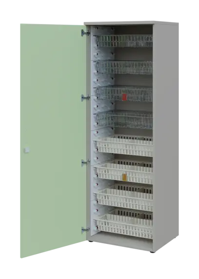 EUROMEDICA D - 66/M skříň léková boxová, 1-dveřová, levá, 1950x660x535, korpus šedý, dvířka šedo-zelinkavá